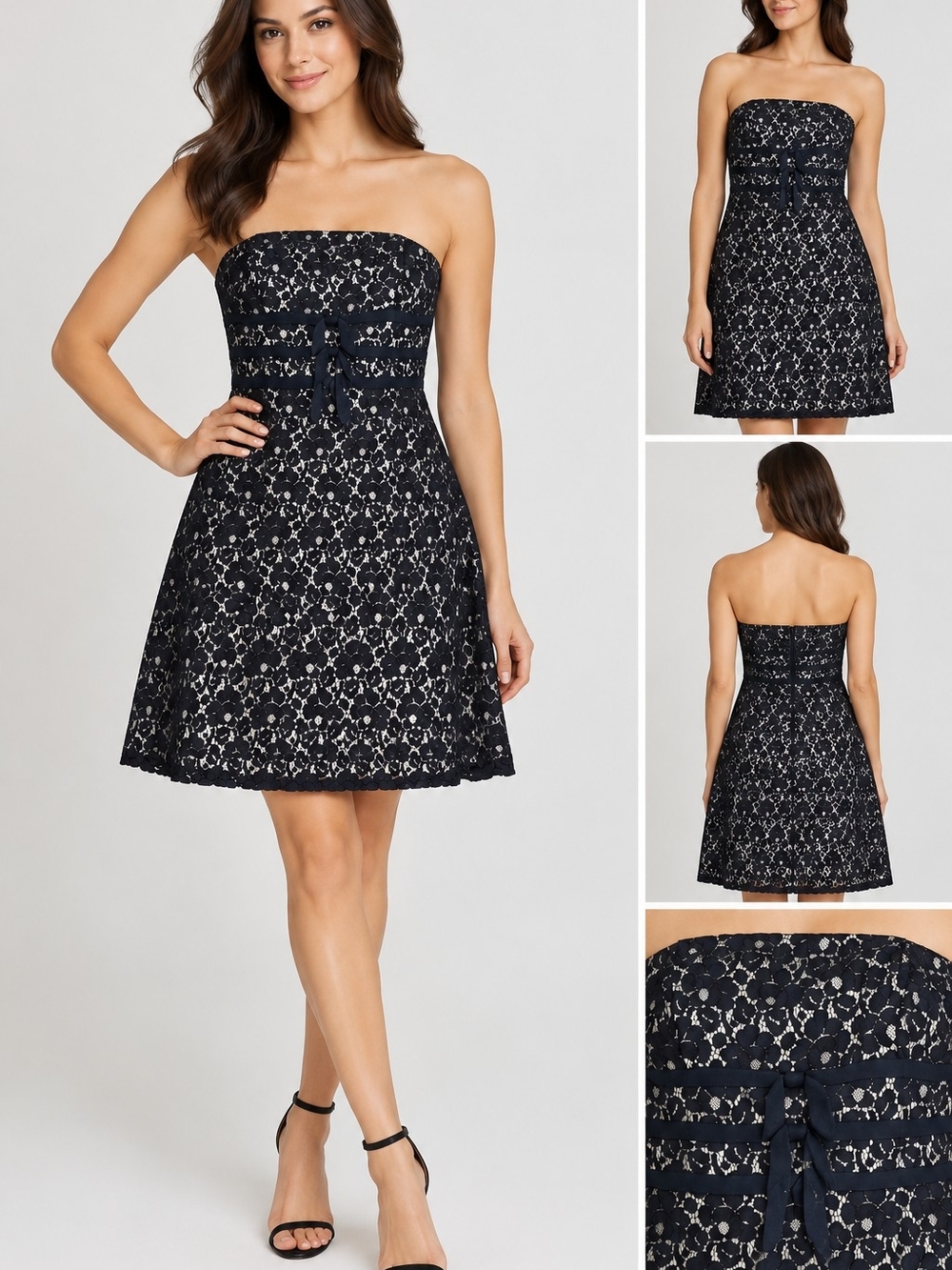White House Black Market Black Lace Strapless A-Line Cocktail Dress Size 6
